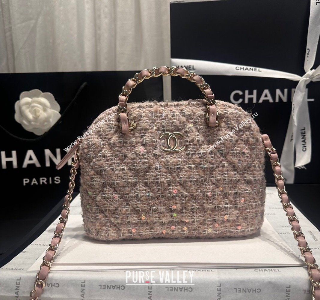 Chanel Tweed Sequins Small Shopping Bag Nude Pink 2024 AS5130 (yezi-240926099)