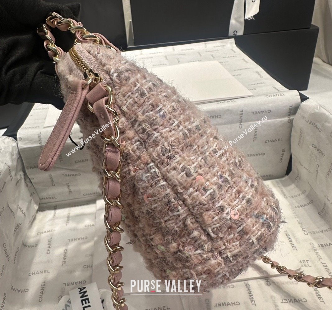 Chanel Tweed Sequins Small Shopping Bag Nude Pink 2024 AS5130 (yezi-240926099)