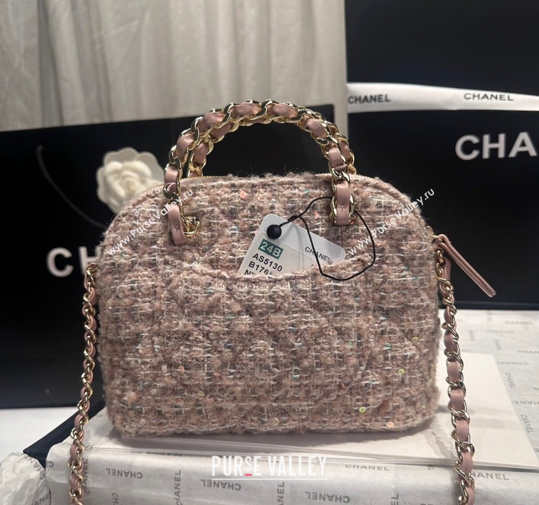 Chanel Tweed Sequins Small Shopping Bag Nude Pink 2024 AS5130 (yezi-240926099)