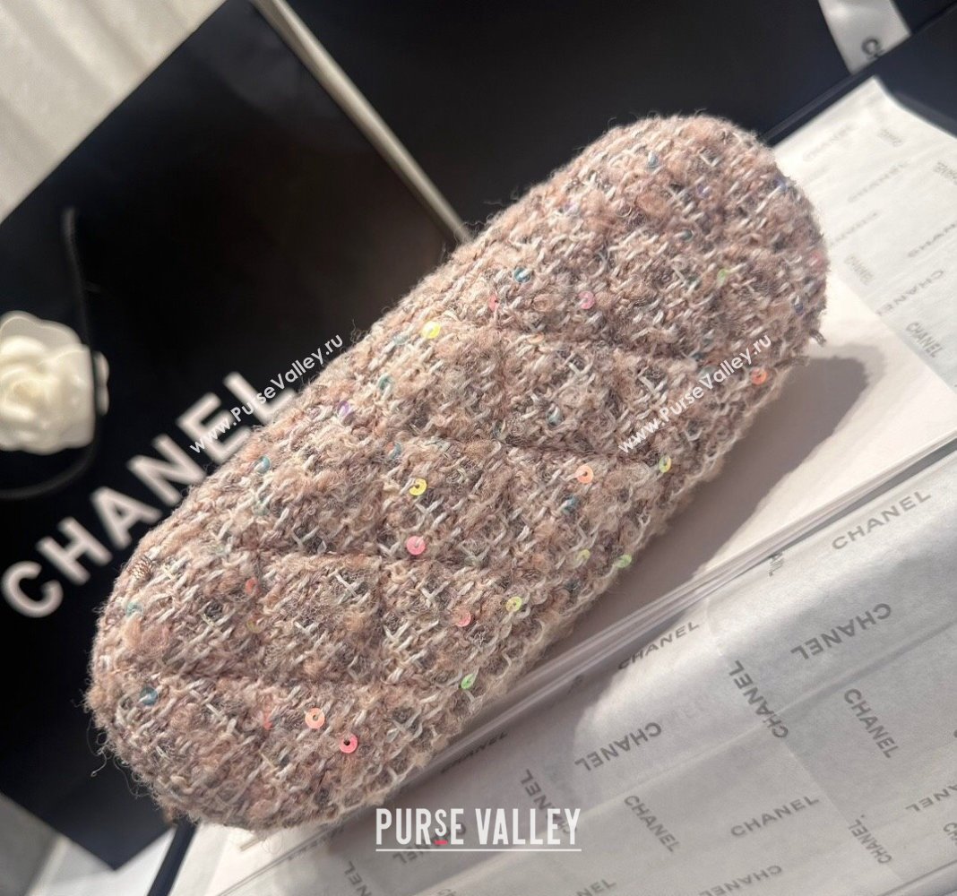 Chanel Tweed Sequins Small Shopping Bag Nude Pink 2024 AS5130 (yezi-240926099)