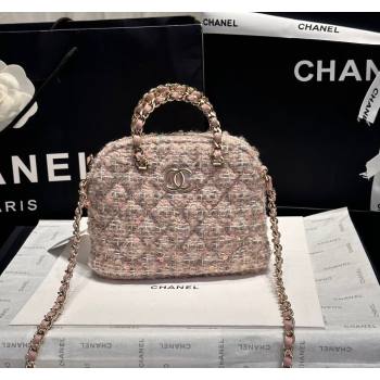 Chanel Tweed Sequins Clutch with Chain and Top Handle Nude Pink 2024 AP3354 (yezi-240926100)