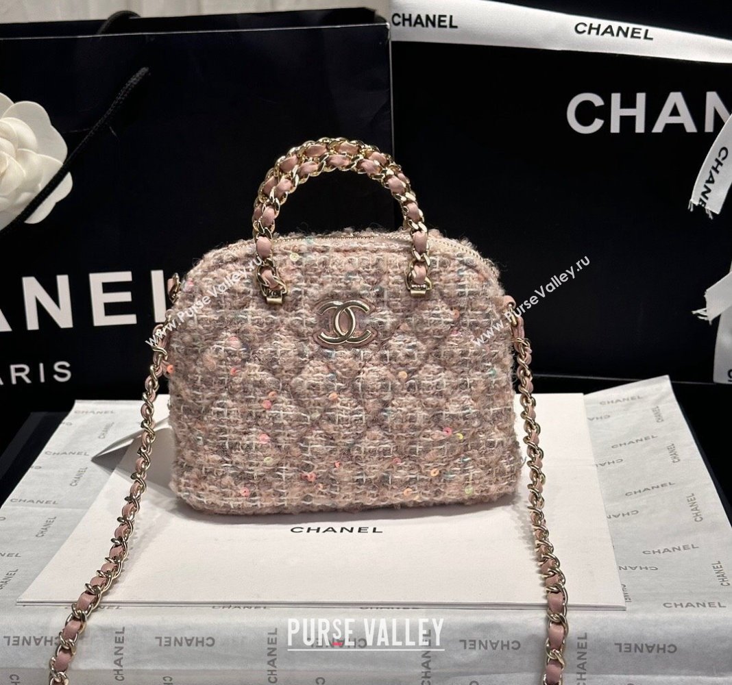 Chanel Tweed Sequins Clutch with Chain and Top Handle Nude Pink 2024 AP3354 (yezi-240926100)