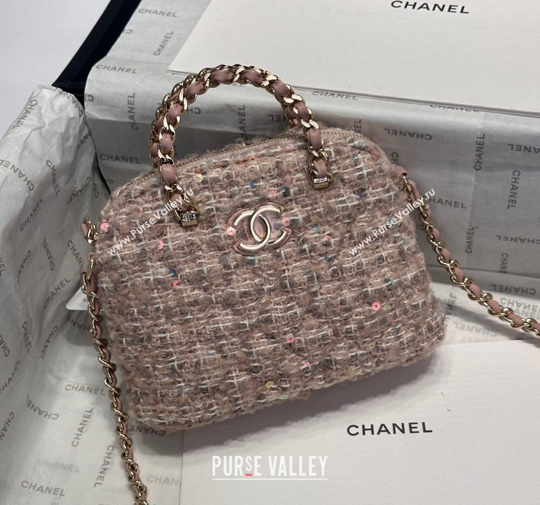 Chanel Tweed Sequins Clutch with Chain and Top Handle Nude Pink 2024 AP3354 (yezi-240926100)