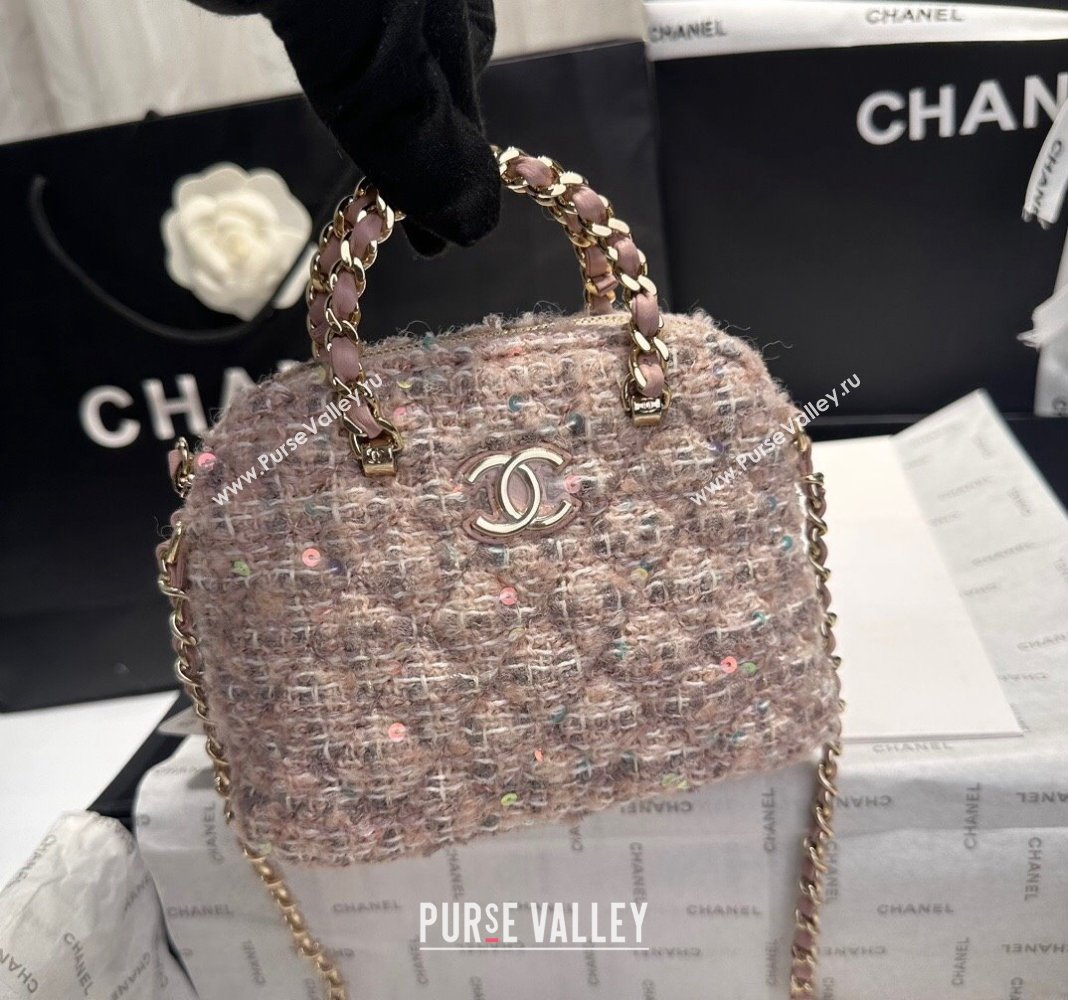 Chanel Tweed Sequins Clutch with Chain and Top Handle Nude Pink 2024 AP3354 (yezi-240926100)