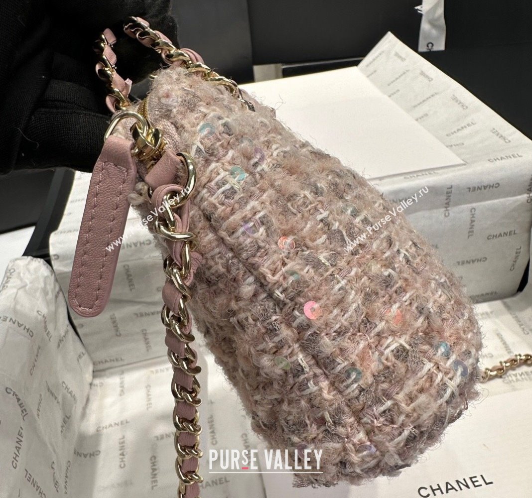 Chanel Tweed Sequins Clutch with Chain and Top Handle Nude Pink 2024 AP3354 (yezi-240926100)