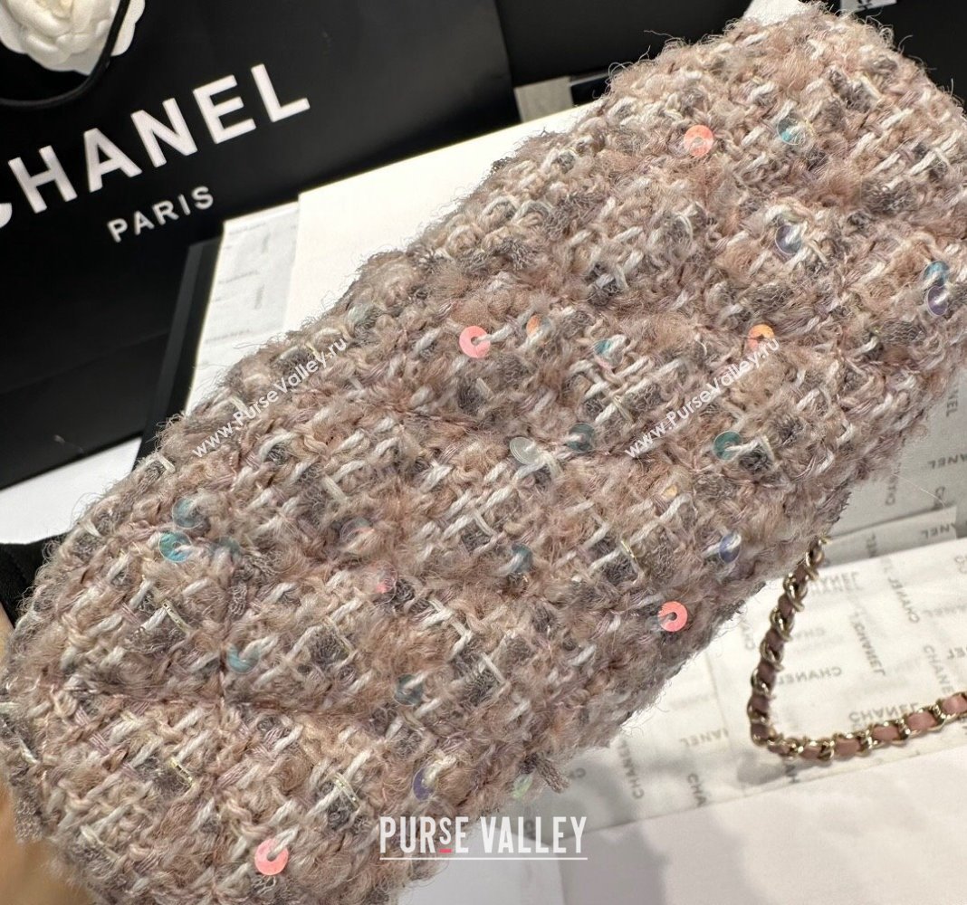 Chanel Tweed Sequins Clutch with Chain and Top Handle Nude Pink 2024 AP3354 (yezi-240926100)