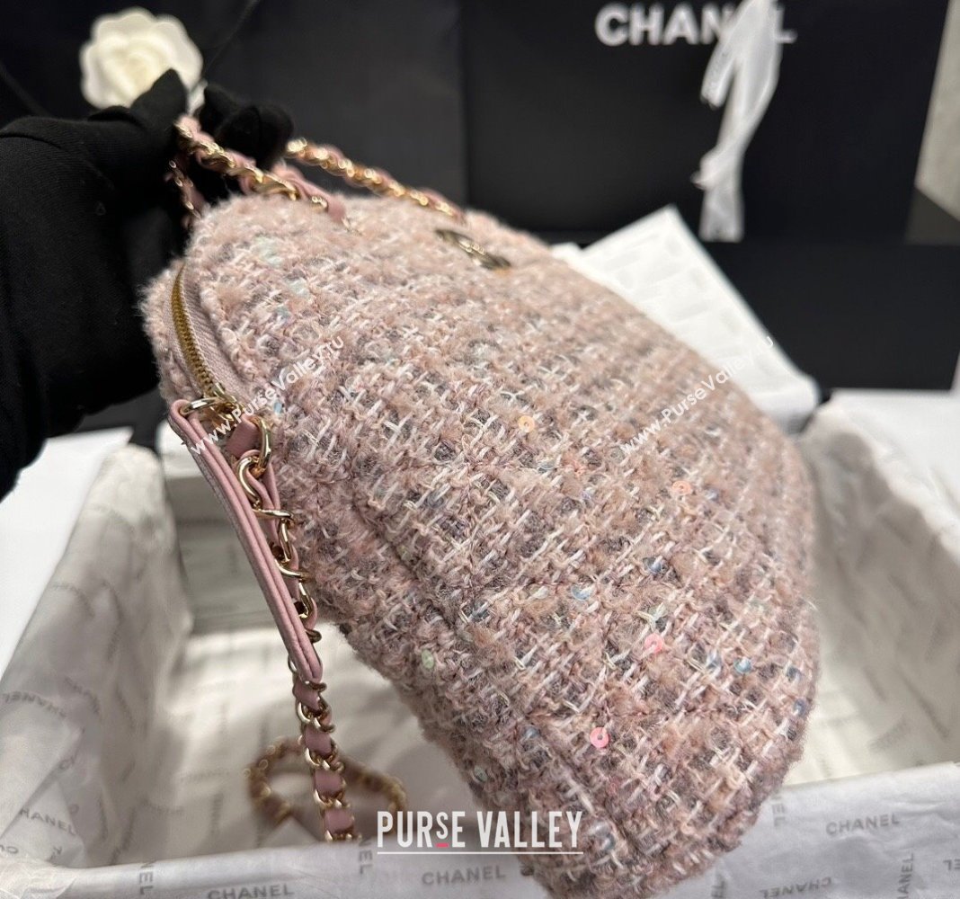 Chanel Tweed Sequins Small Shopping Bag Nude Pink 2024 AS3969 (yezi-240926101)