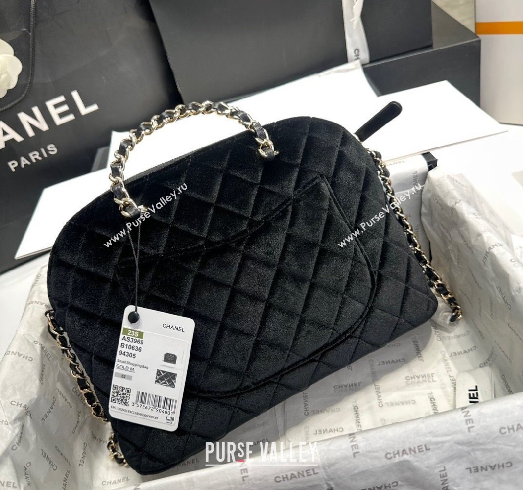 Chanel Velvet Small Shopping Bag Black 2024 AS3969 (yezi-240926103)