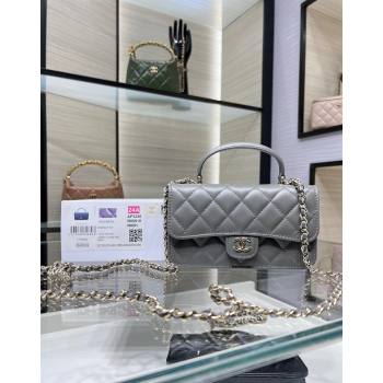 Chanel Lambskin Leather Flap Phone Holder with Chain AP3226 Grey 2024 (yezi-240926095)