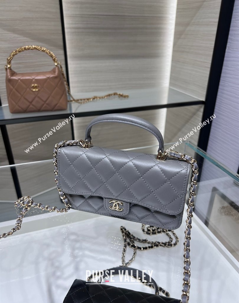 Chanel Lambskin Leather Flap Phone Holder with Chain AP3226 Grey 2024 (yezi-240926095)