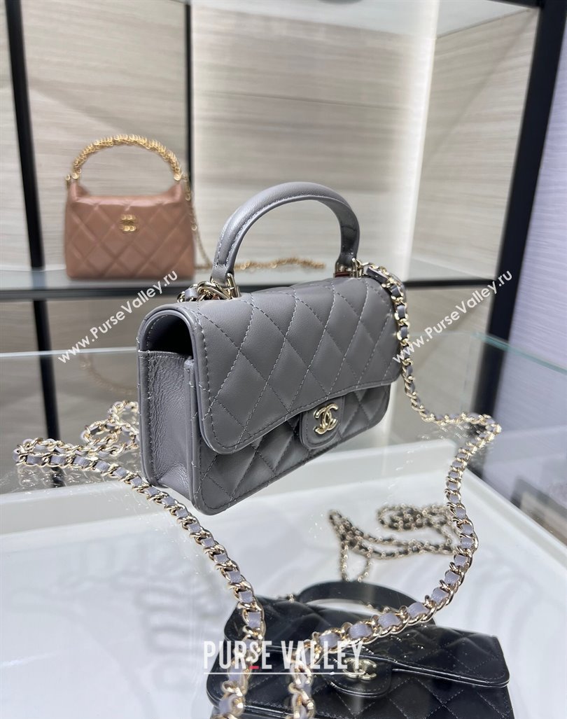 Chanel Lambskin Leather Flap Phone Holder with Chain AP3226 Grey 2024 (yezi-240926095)