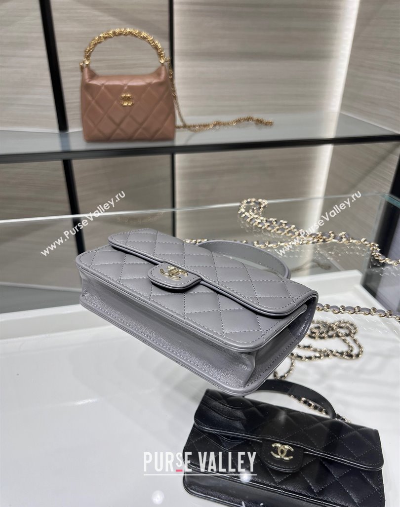 Chanel Lambskin Leather Flap Phone Holder with Chain AP3226 Grey 2024 (yezi-240926095)