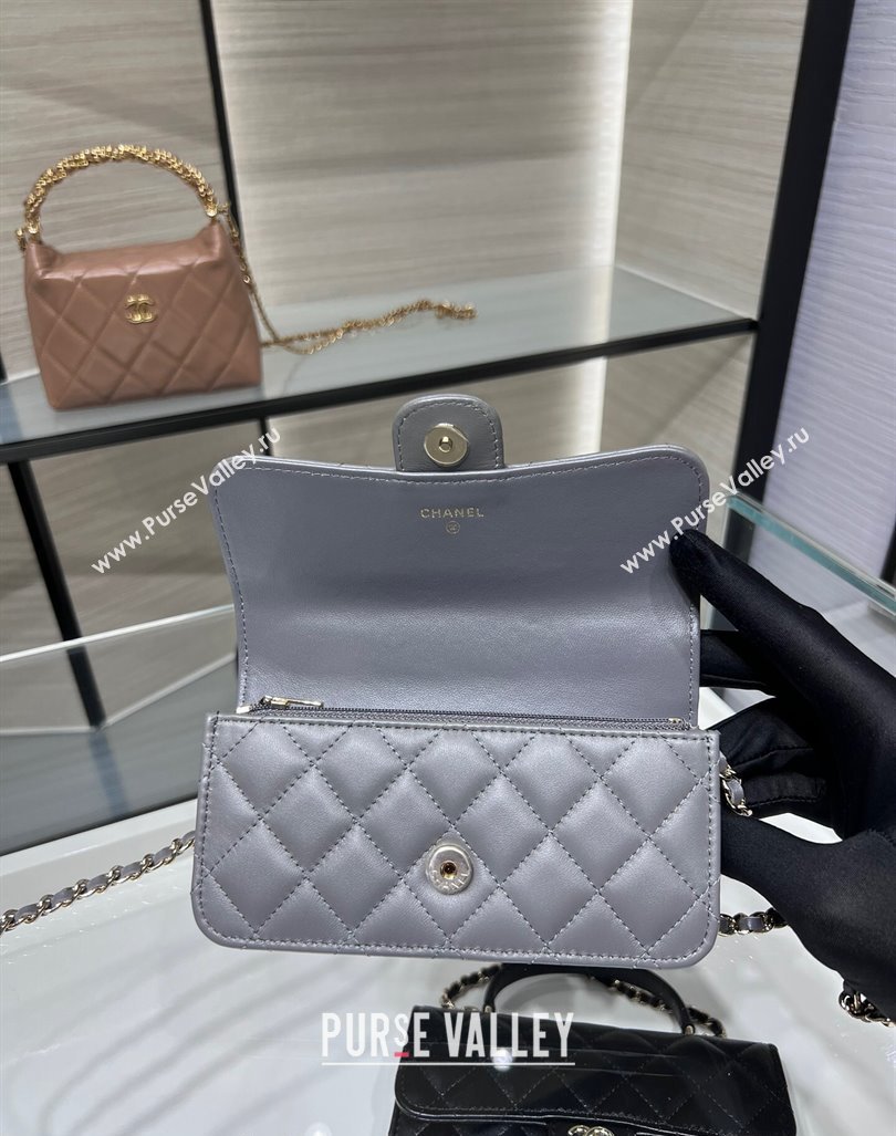 Chanel Lambskin Leather Flap Phone Holder with Chain AP3226 Grey 2024 (yezi-240926095)