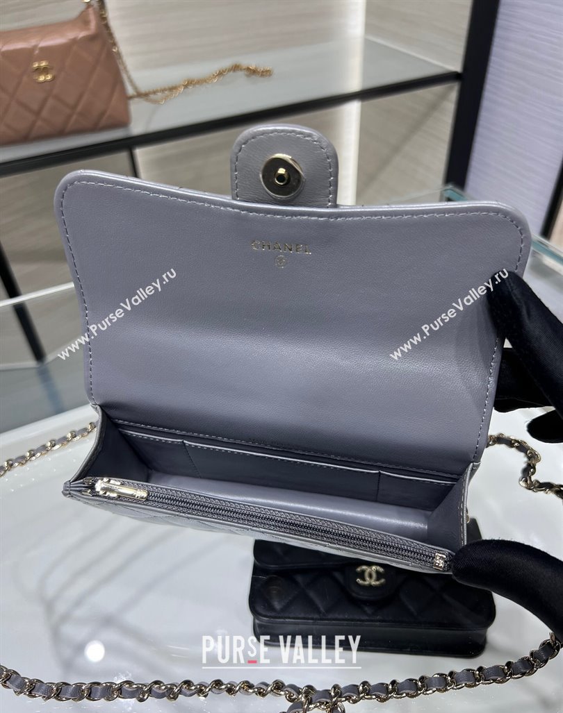 Chanel Lambskin Leather Flap Phone Holder with Chain AP3226 Grey 2024 (yezi-240926095)