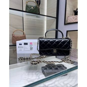 Chanel Lambskin Leather Flap Phone Holder with Chain AP3226 Black 2024 (yezi-240926096)