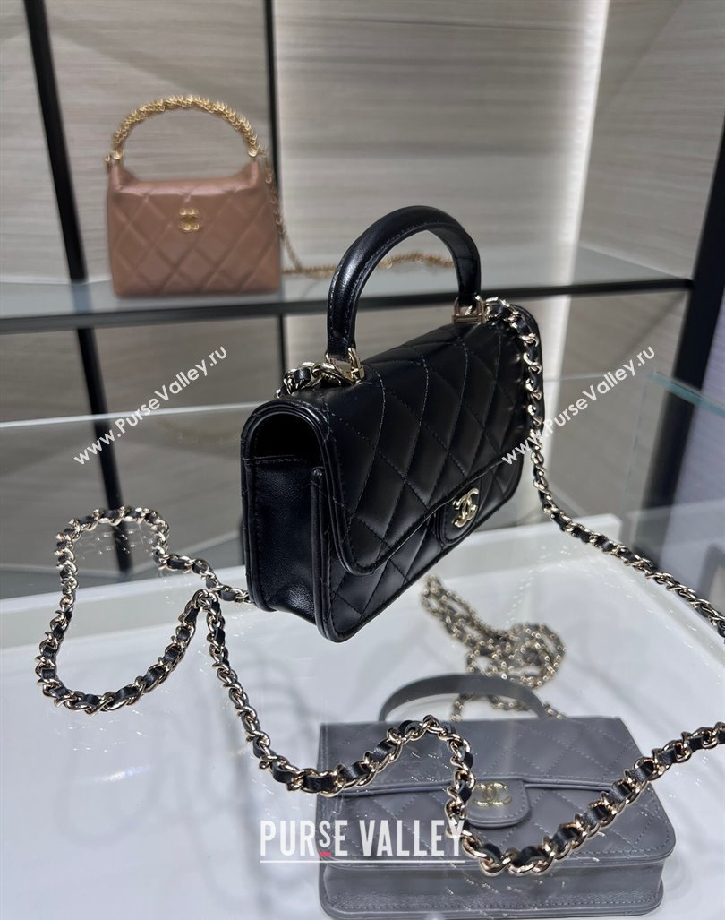 Chanel Lambskin Leather Flap Phone Holder with Chain AP3226 Black 2024 (yezi-240926096)