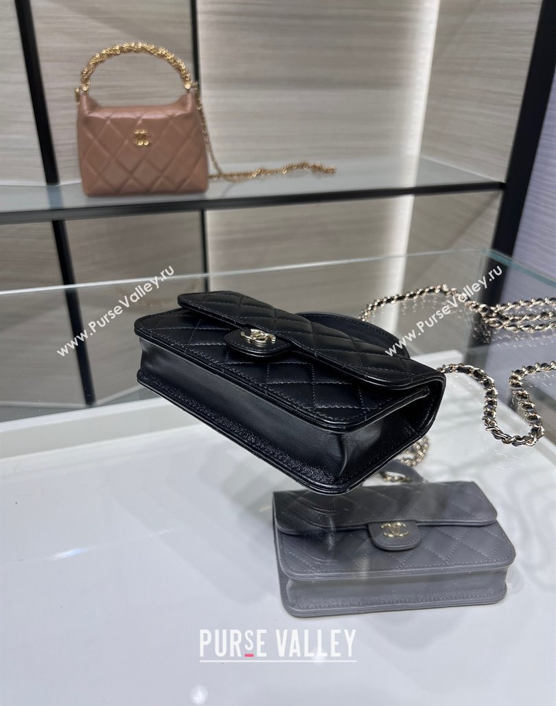 Chanel Lambskin Leather Flap Phone Holder with Chain AP3226 Black 2024 (yezi-240926096)