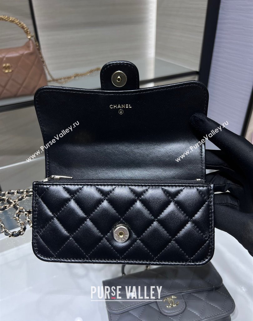 Chanel Lambskin Leather Flap Phone Holder with Chain AP3226 Black 2024 (yezi-240926096)