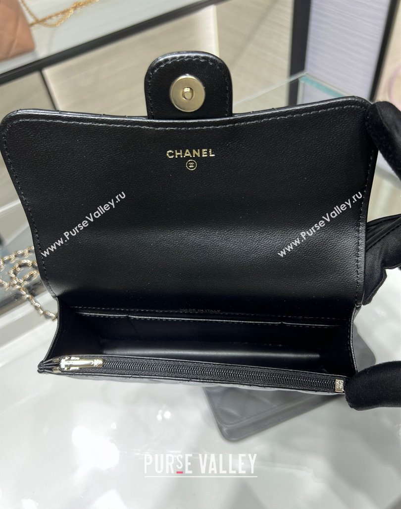 Chanel Lambskin Leather Flap Phone Holder with Chain AP3226 Black 2024 (yezi-240926096)