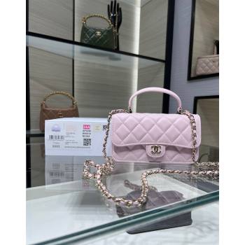 Chanel Lambskin Leather Flap Phone Holder with Chain AP3226 Light Pink 2024 (yezi-240926097)