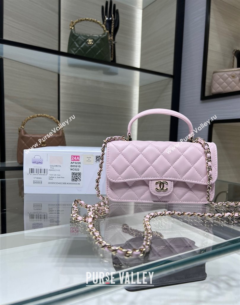 Chanel Lambskin Leather Flap Phone Holder with Chain AP3226 Light Pink 2024 (yezi-240926097)