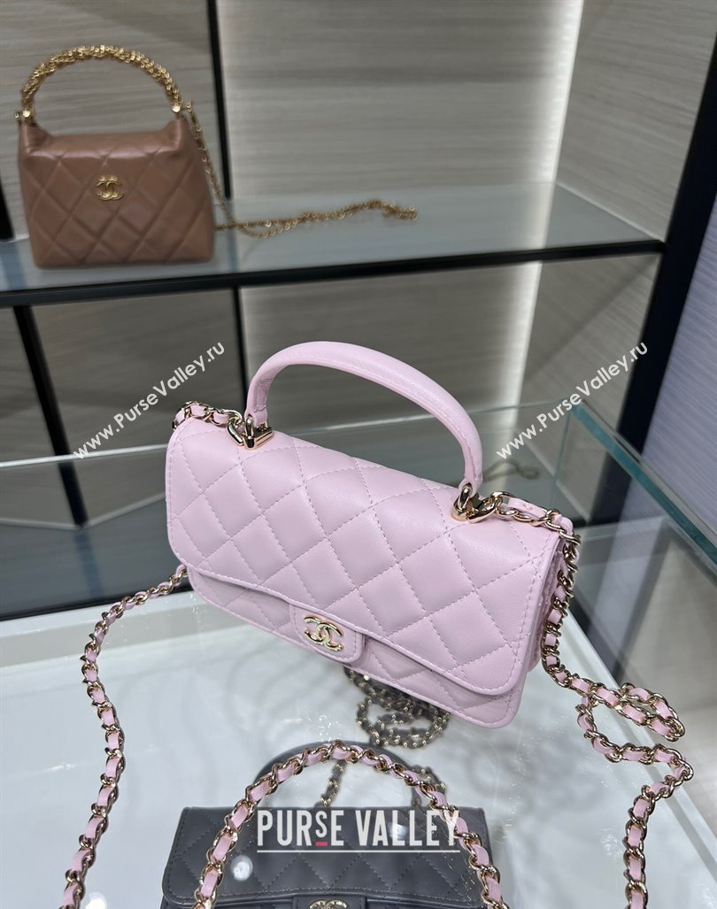 Chanel Lambskin Leather Flap Phone Holder with Chain AP3226 Light Pink 2024 (yezi-240926097)