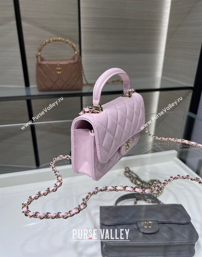 Chanel Lambskin Leather Flap Phone Holder with Chain AP3226 Light Pink 2024 (yezi-240926097)