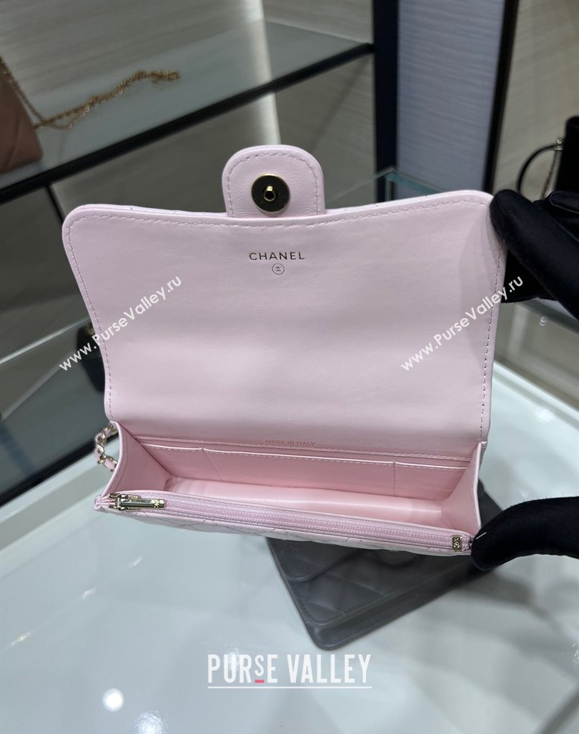 Chanel Lambskin Leather Flap Phone Holder with Chain AP3226 Light Pink 2024 (yezi-240926097)