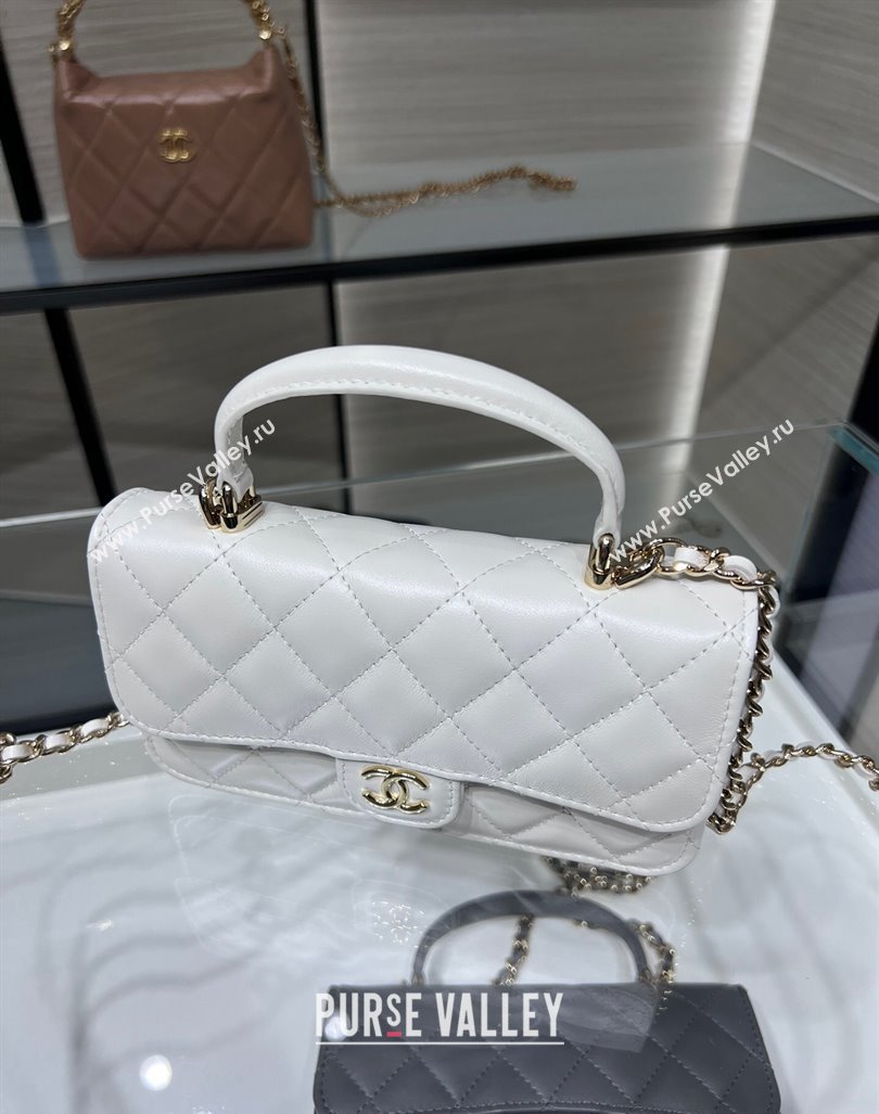 Chanel Lambskin Leather Flap Phone Holder with Chain AP3226 White 2024 (yezi-240926098)