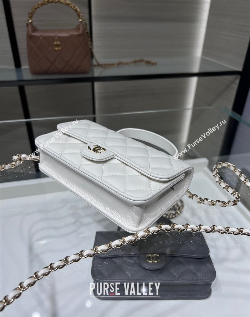 Chanel Lambskin Leather Flap Phone Holder with Chain AP3226 White 2024 (yezi-240926098)