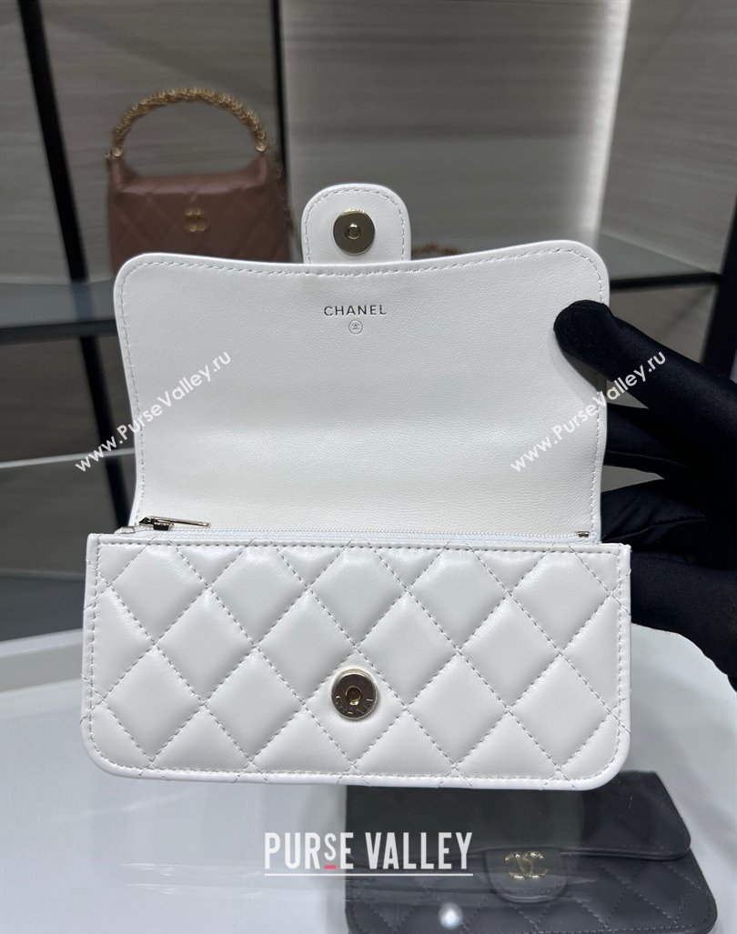 Chanel Lambskin Leather Flap Phone Holder with Chain AP3226 White 2024 (yezi-240926098)