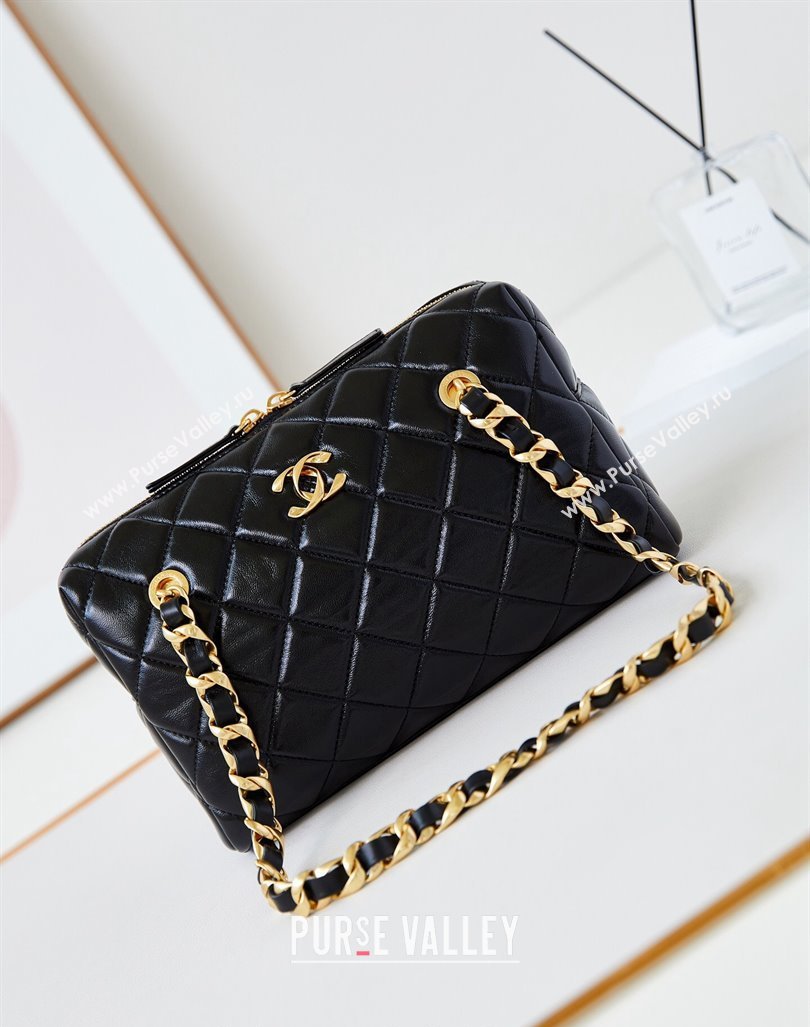 Chanel Shiny Lambskin Small Bowling Bag AS5125 Black 2024 (yezi-240926070)