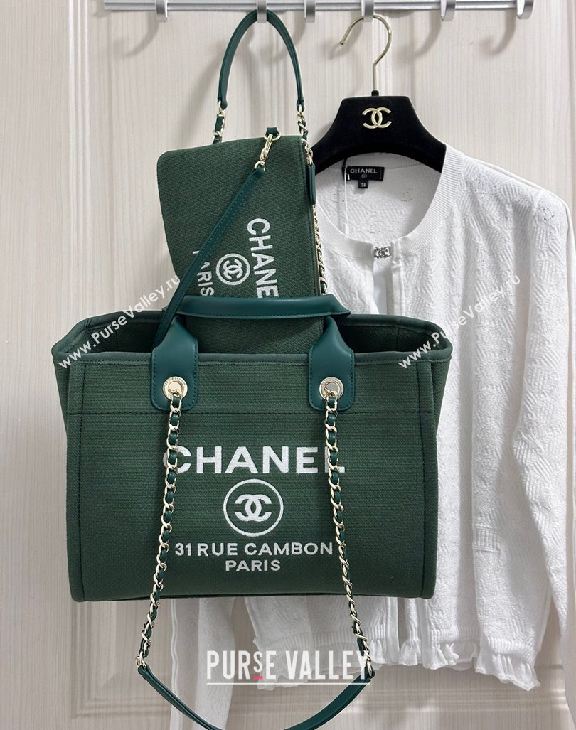 Chanel Deauville Cotton Calfskin Medium Shopping Bag Olive Green 2024 (yezi-240927002)