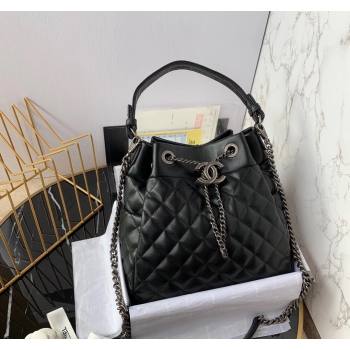 Chanel Quilted Calfskin Bucket Bag Black 2024 A91277 (yezi-240927007)