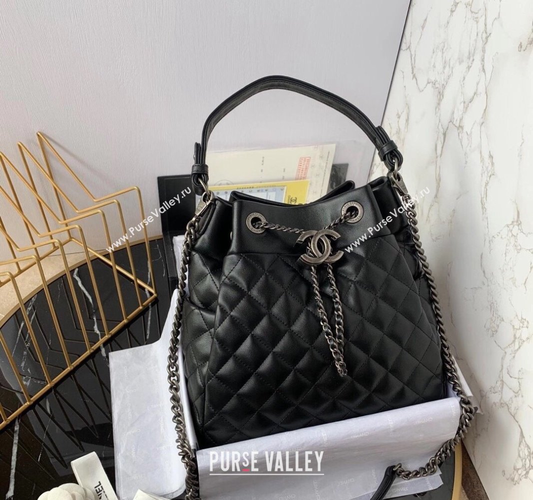 Chanel Quilted Calfskin Bucket Bag Black 2024 A91277 (yezi-240927007)