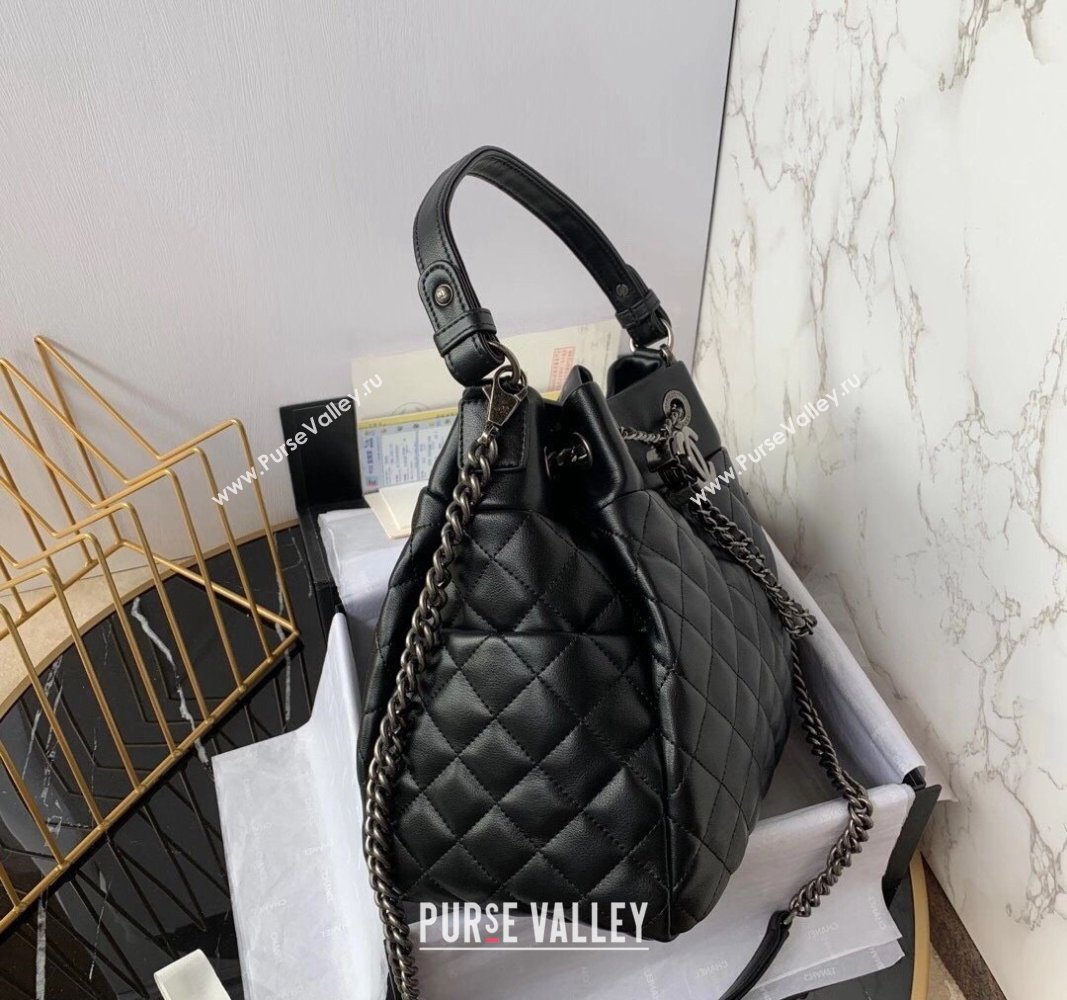 Chanel Quilted Calfskin Bucket Bag Black 2024 A91277 (yezi-240927007)