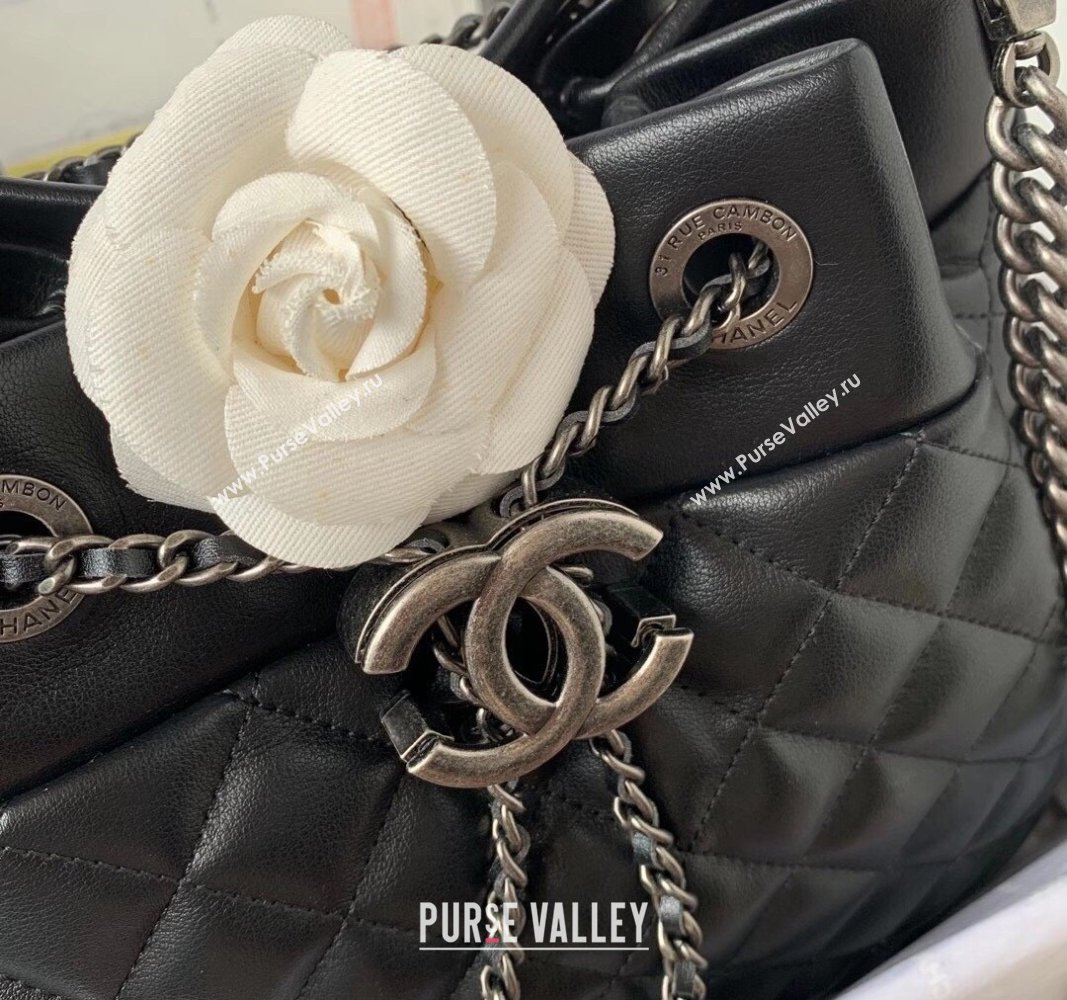 Chanel Quilted Calfskin Bucket Bag Black 2024 A91277 (yezi-240927007)