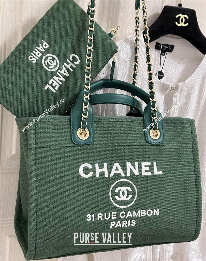 Chanel Deauville Cotton Calfskin Medium Shopping Bag Olive Green 2024 (yezi-240927002)