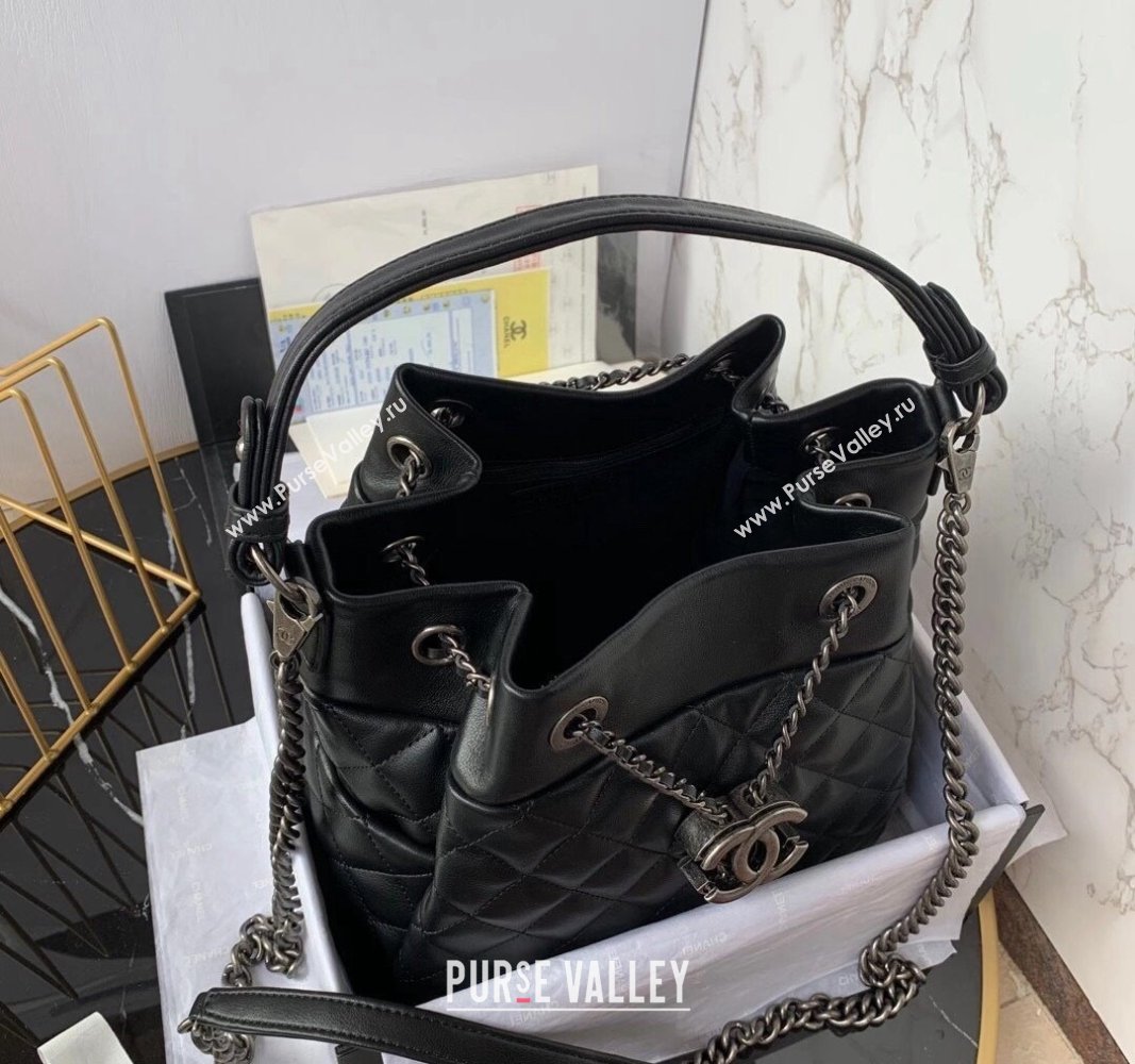 Chanel Quilted Calfskin Bucket Bag Black 2024 A91277 (yezi-240927007)