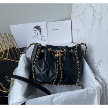 Chanel Quilted Lambskin Small Bucket Bag with Chain Black 2024 AS5094 (yezi-240927008)