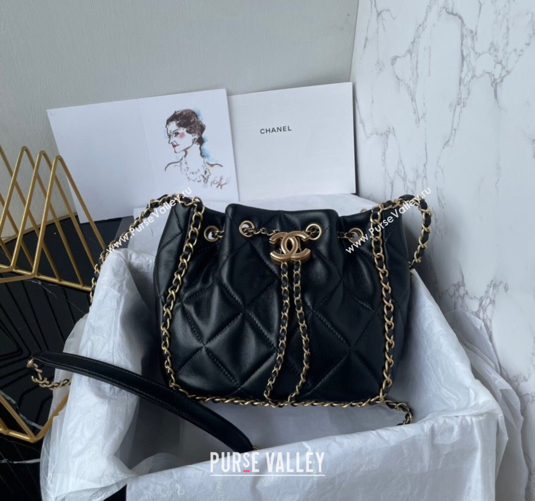 Chanel Quilted Lambskin Small Bucket Bag with Chain Black 2024 AS5094 (yezi-240927008)