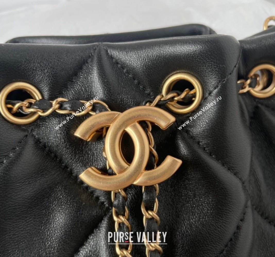 Chanel Quilted Lambskin Small Bucket Bag with Chain Black 2024 AS5094 (yezi-240927008)