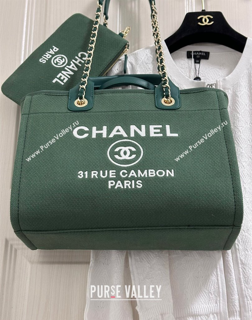 Chanel Deauville Cotton Calfskin Medium Shopping Bag Olive Green 2024 (yezi-240927002)