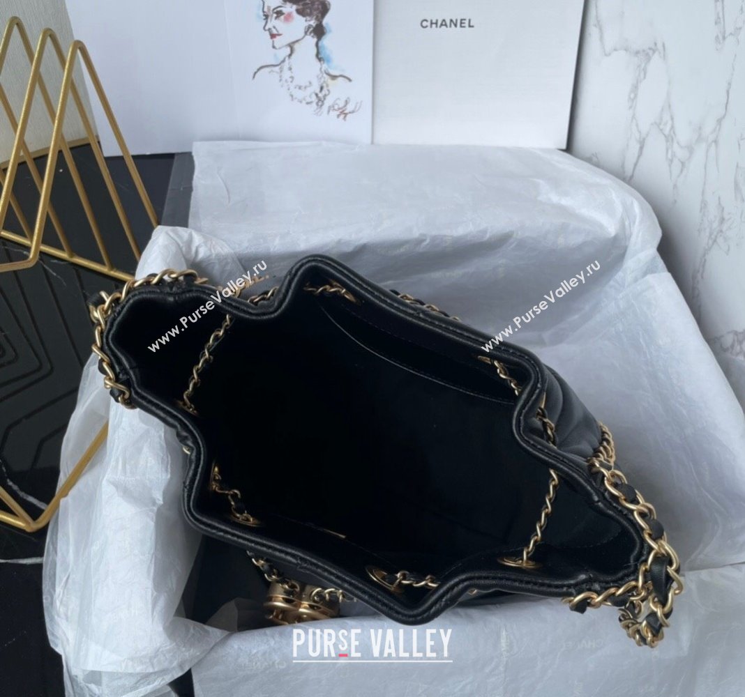 Chanel Quilted Lambskin Small Bucket Bag with Chain Black 2024 AS5094 (yezi-240927008)