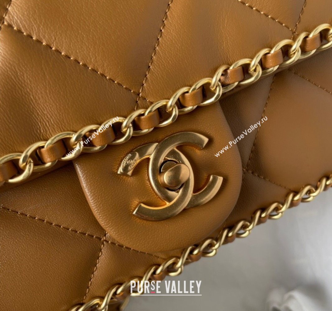 Chanel Quilted Lambskin Flap Bag with Chain Brown 2024 AS5089 (yezi-240927011)