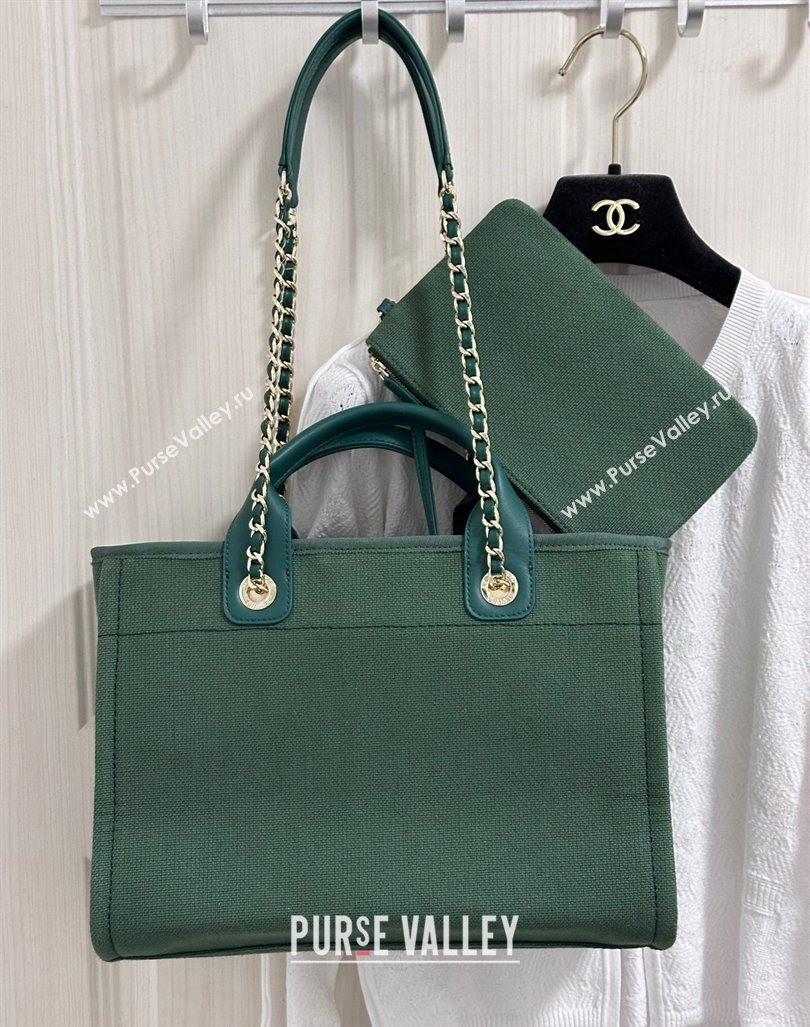 Chanel Deauville Cotton Calfskin Medium Shopping Bag Olive Green 2024 (yezi-240927002)