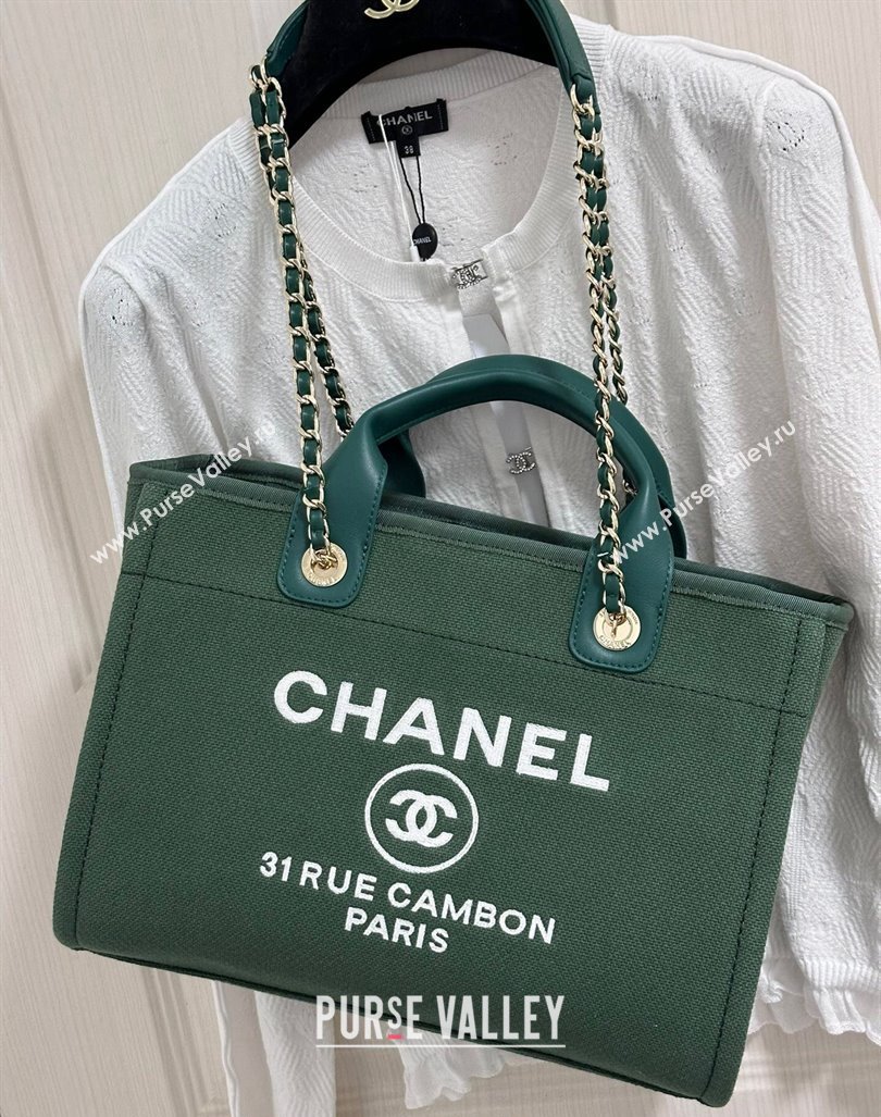 Chanel Deauville Cotton Calfskin Medium Shopping Bag Olive Green 2024 (yezi-240927002)