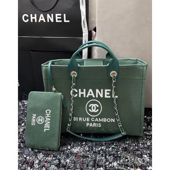 Chanel Deauville Cotton Calfskin Medium Shopping Bag Olive Green 2024 (yezi-240927002)