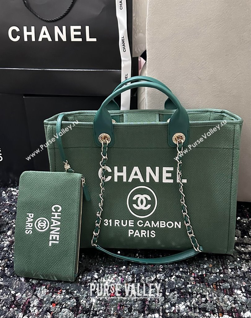 Chanel Deauville Cotton Calfskin Medium Shopping Bag Olive Green 2024 (yezi-240927002)