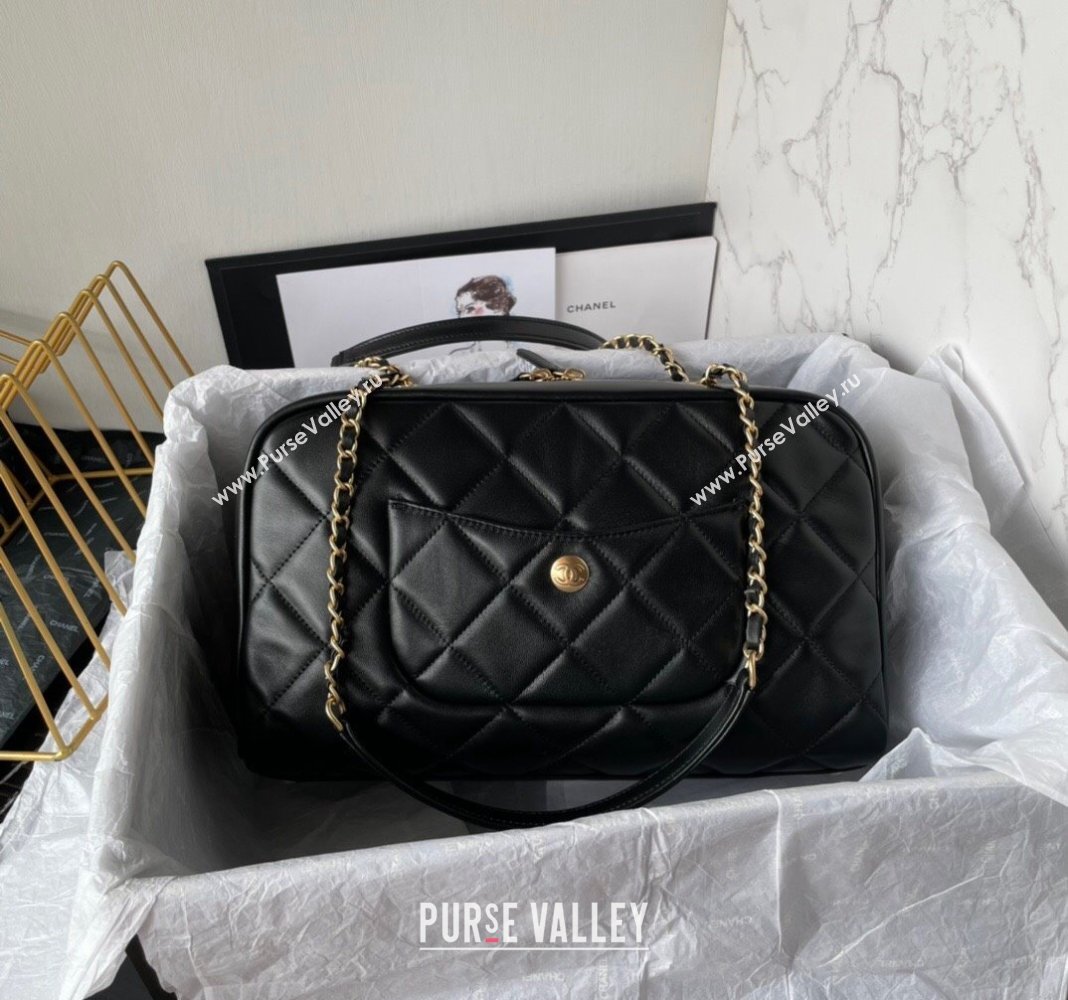 Chanel Shiny Calfskin Large Bowling Bag with Pockets Black AS4933 2024 (yezi-240927013)